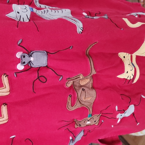 Bechamel Petites size PL cats and mice themed pullover long sleeve shirt red - Picture 2 of 15